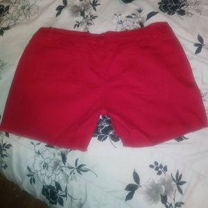 Red jean shorts